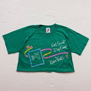 Reworked Vintage 90s Girl Scout Crop Tee Green Jerzees USA, Size Small